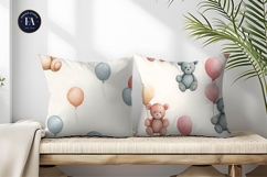 Hand-Painted Teddy Bears Balloons Watercolor Digital Paper Product Image 2