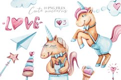 Watercolor cute unicorn clipart set- 10 png files Product Image 1