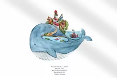 Watercolor cute whale clipart / underwater clipart- 1png Product Image 2