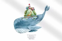 Watercolor cute whale clipart / underwater clipart- 1png Product Image 4