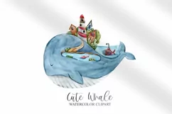 Watercolor cute whale clipart / underwater clipart- 1png Product Image 1
