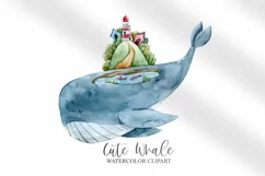 Watercolor cute whale clipart / underwater clipart- 1png Product Image 1