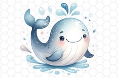 Cute Watercolor Whale Clipart Whale PNG Design