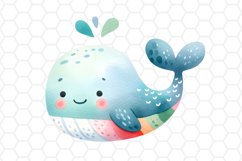 Cute Watercolor Whale Clipart Whale PNG Design