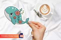 Cute Whale Flowers Sticker, Cute Marine Animal Sticker Product Image 1