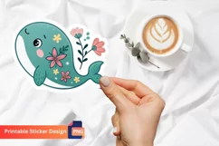 Cute Whale Flowers Sticker, Cute Marine Animal Sticker Product Image 1