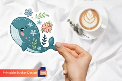 Cute Whale Flowers Sticker, Cute Marine Animal Sticker Product Image 1