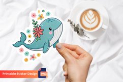 Cute Whale Flowers Sticker, Cute Marine Animal Sticker Product Image 1