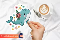 Cute Whale Flowers Sticker, Cute Marine Animal Sticker Product Image 1