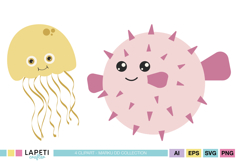 Cute marine animal clipart for nursery room decor