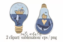 Cute whale clipart / sublimation file - 4 EPS/ PNG Product Image 2