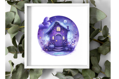 Cute Haunted House Clipart Bundle 10 Purple Halloween PNGs Product Image 7