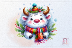 Cute white cow in watercolor style for cards, stickers and printing.