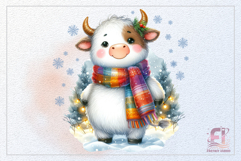 Cute white cow in watercolor style for cards, stickers and printing.