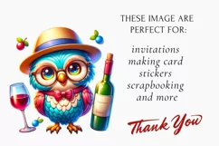 watercolor Cute Wine Owl clipart, Wine Owl Sublimation Product Image 2