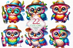 watercolor Cute Wine Owl clipart, Wine Owl Sublimation Product Image 1
