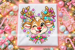 Cute Reindeer Face PNG with Christmas Ornament Charms Product Image 2