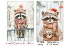 Cute Christmas card, Raccoon on winter street scrapbook page Product Image 1