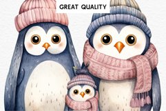 Cute Winter Baby Penguin Crochet Christmas Animals Clipart Wall Fairy Tale Art Image Watercolor Transparent Print illustration designs sublimation kids digital  watercolor Winter Baby Penguin Crochet Christmas Animals Clipart, cute children book illustrat