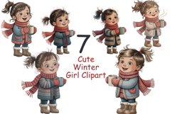 Cute Winter Girl Clipart Cozy Christmas Illustration bundle Product Image 1