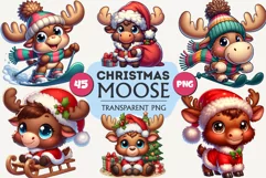 Cute Christmas moose. T-Shirt, PNG. Product Image 1