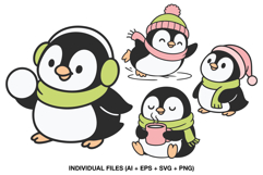 winter penguin illustration for scrapbooking