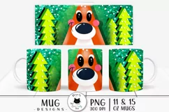 christmas mug wrap design with cute reindeer shown on mugs