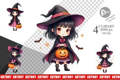 Cute Witch Girl Clipart Product Image 1