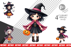 Cute Witch Girl Clipart Product Image 1