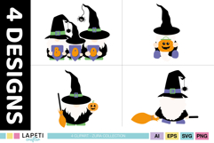 Halloween gnome PNG pack with spooky cute characters for kids party printables