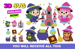 Cute witch kawaii 3D SVG Product Image 1