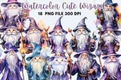 Cute Wizard Watercolor Sublimation Clipart Product Image 1