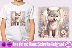 Cute Wolf and Flowers Sublimation Background Product Image 1
