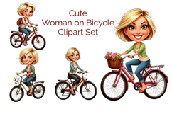 Cute Woman on Bicycle Clipart Product Image 2