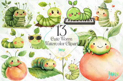 Cute Worm Watercolor Clipart Product Image 1