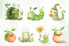 Cute Worm Watercolor Clipart Product Image 2
