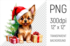 Cute Yorkshire Terrier Puppy  with Santa Hat. Perfect for sublimation, greeting cards, stickers, planners, DIY gifts, and all your holiday projects!