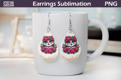Cat Roses Teardrop Earrings | Cute Animal Floral Earrings Product Image 1