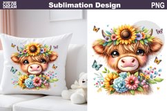 Cute Highland Cow Sunflowers Sublimation| Baby Cow Clipart Product Image 1