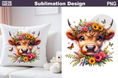 Cute Highland Cow Wildflowers Sublimation| Baby Cow Clipart Product Image 1