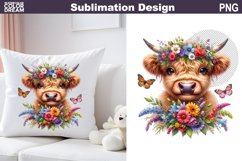 Cute Highland Cow Wildflowers Sublimation| Baby Cow Clipart Product Image 1