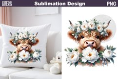 Cute Highland Cow Peonies Sublimation | Baby Cow Clipart Product Image 1