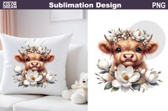 Cute Highland Cow Magnolia Sublimation | Baby Cow Clipart Product Image 1