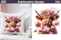 Cute Highland Cow Magnolia Sublimation | Baby Cow Clipart Product Image 1