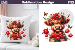 Cute Highland Cow Tulip Sublimation | Baby Cow Clipart Product Image 1