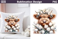 Cute Highland Cow Tulip Sublimation | Baby Cow Clipart Product Image 1