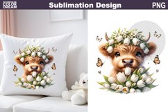 Cute Highland Cow Tulip Sublimation | Baby Cow Clipart Product Image 1