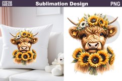 Cute Highland Cow Sunflowers Sublimation| Baby Cow Clipart Product Image 1