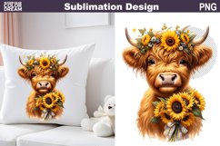 Cute Highland Cow Sunflowers Sublimation| Baby Cow Clipart Product Image 1