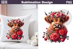 Cute Highland Cow Roses Sublimation | Baby Cow Clipart Product Image 1